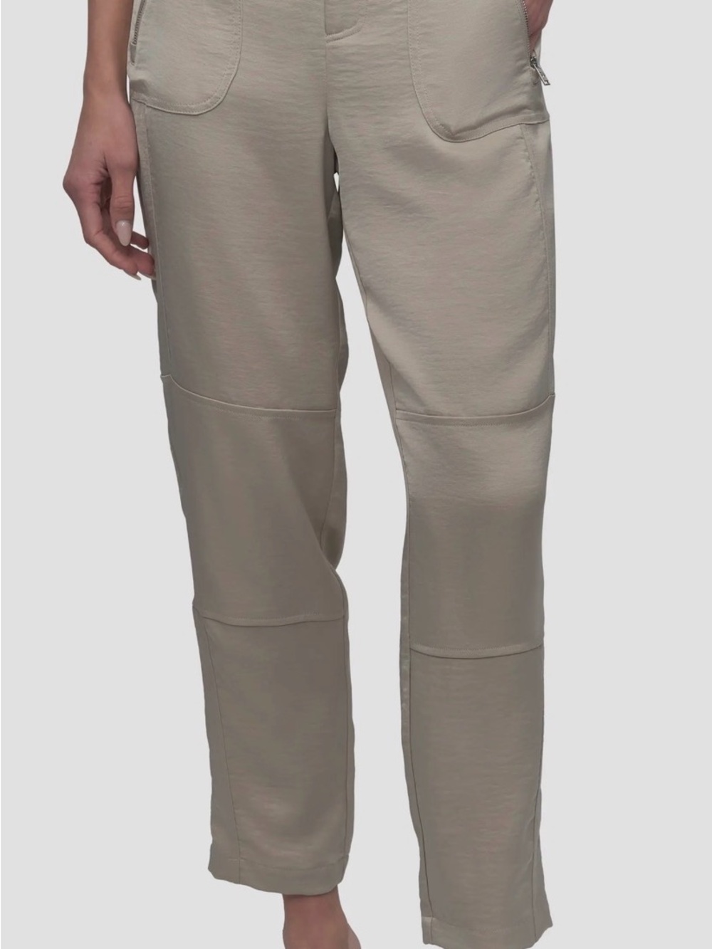 DKNY Neutral Pebble Zip-Pocket Satin Pants